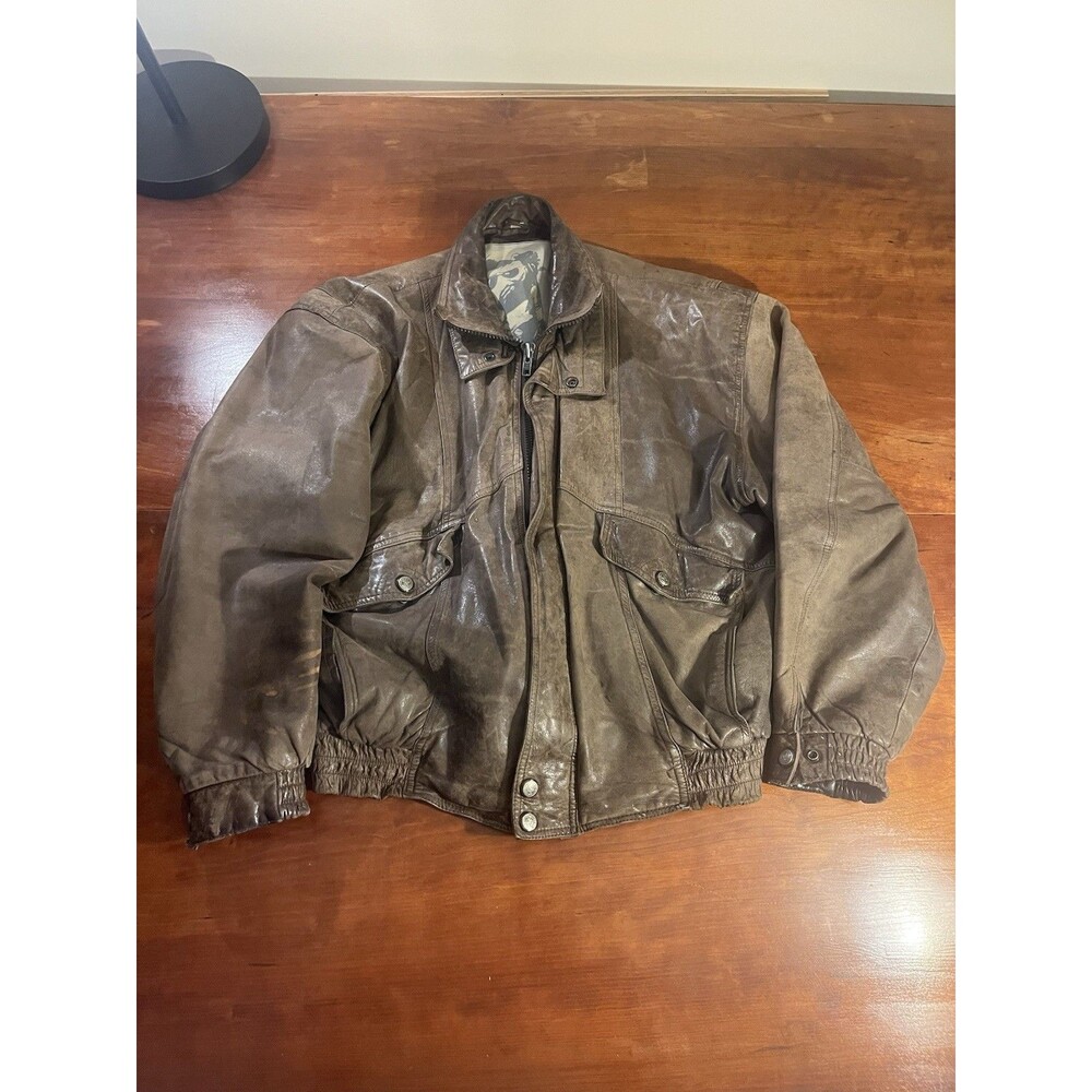 Vintage Franklin Allen Brown Genuine Leather Authentic Aviator Jacket Size 42